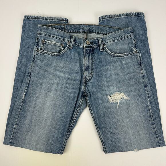 Levis 514 Straight Fit Jeans Distressed Levi Strauss Denim Blue Mens 32x32 - Picture 1 of 14